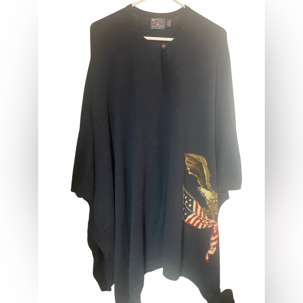 American living woven Navy blue Poncho patriotic american Eagle Design osfm